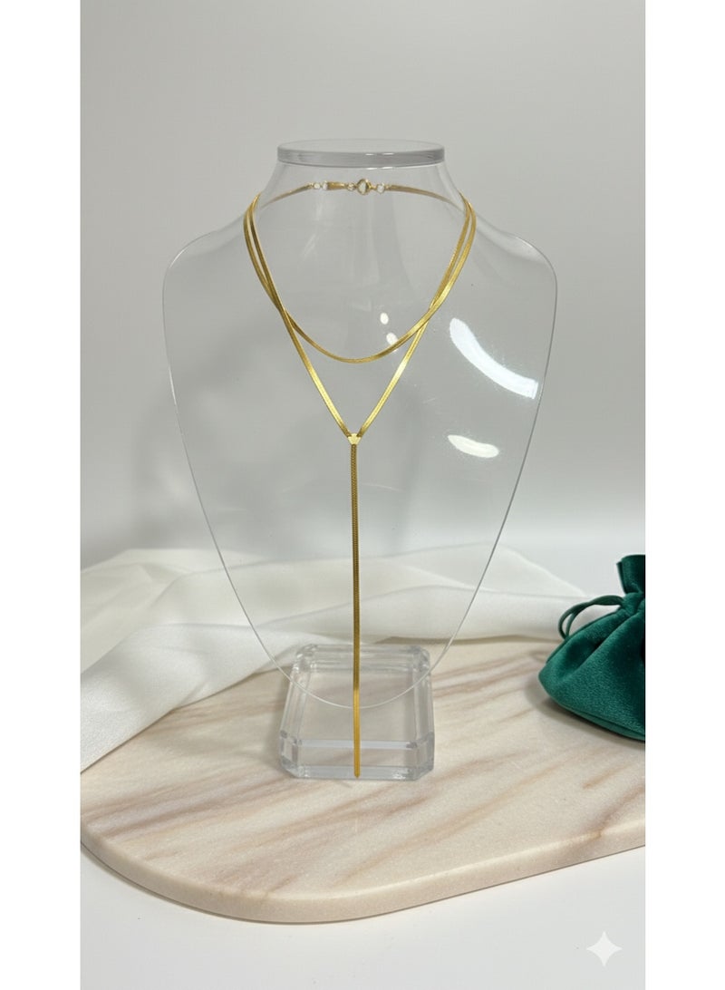 ورد سلسلة طويلة طبقتين مطلية بالذهب - مقاومة للصدأ وتغير اللون - طراز عصري - Image 3